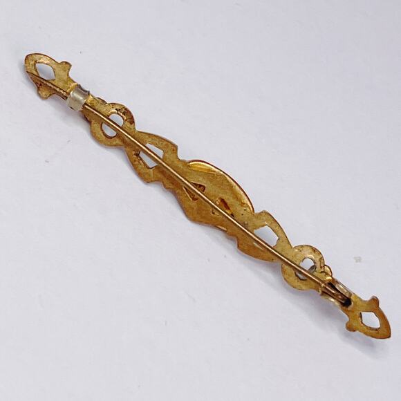 Vintage 1930s Art Deco Gold Tone Bar Brooch Foil Glass Cabochon Czech-style Pin - Picture 10 of 15